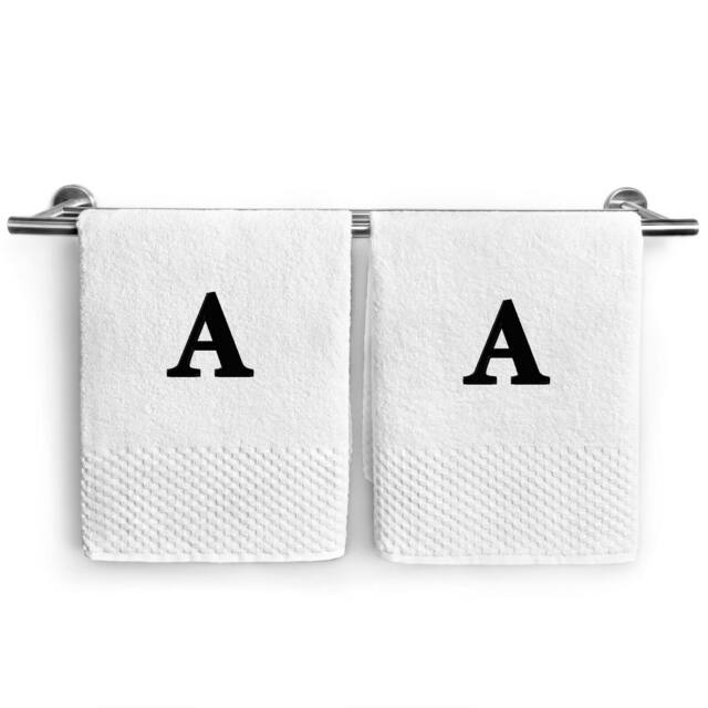Kaufman 2 Piece set Monogrammed Checkerboard White Hand Towel 17" x 28"