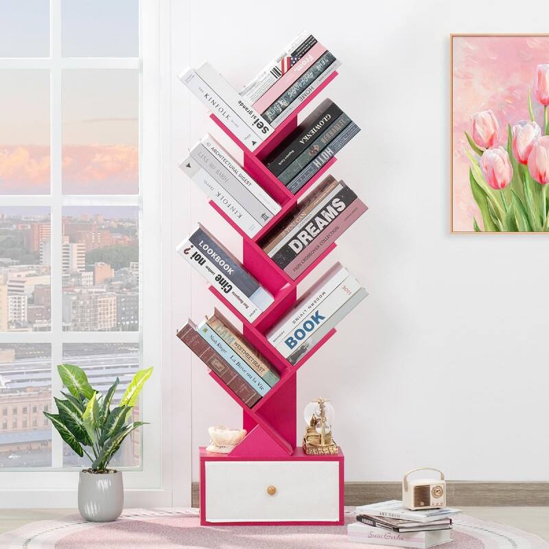 8 Tier Tree Bookshelf with Drawer - 14.57"D x 7.87"W x 46.06"H