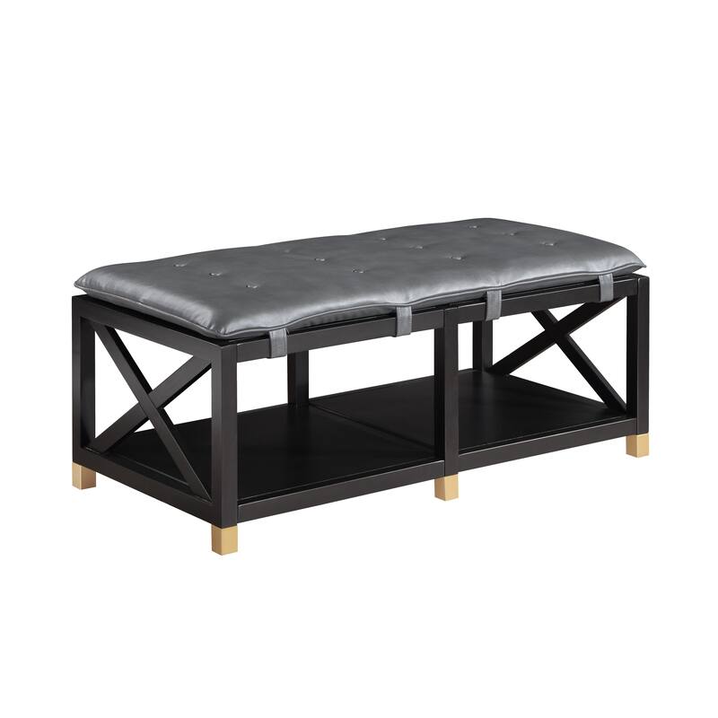 Transitional Wood Storage Bench with Removable Faux Leather Cushions by Furniture of America