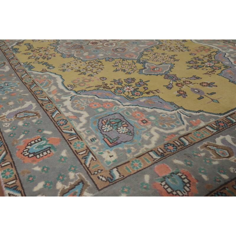 Tabriz Persian Vintage Rug Traditional Yellow Handmade Wool Carpet - 6'3" x 9'4" - 6'3" x 9'4" - Yellow