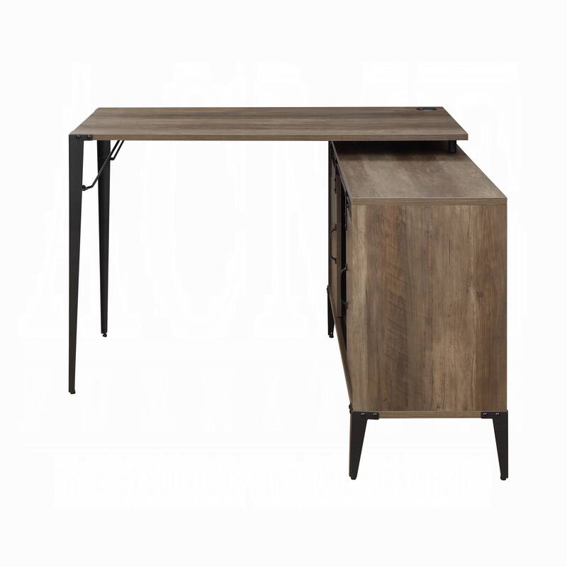Spacious L-Shaped Desk with Barn Door Storage, USB Ports, and Contemporary Black Metal Frame for Versatile Workspaces