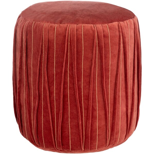 16" Red Stitched Patterned Cylindrical Pouf Ottoman - N/A