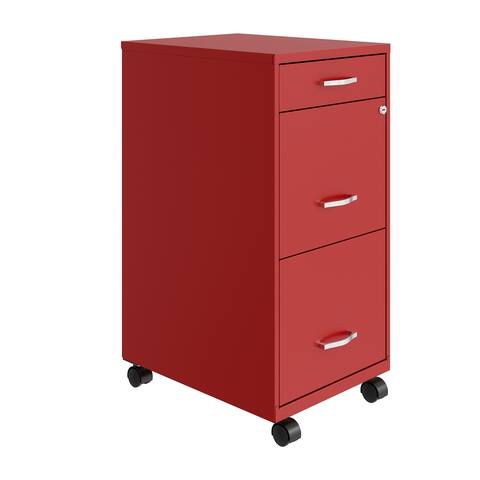 Space Solutions 18" Deep 3 Drawer Mobile Metal File Cabinet, Lava Red