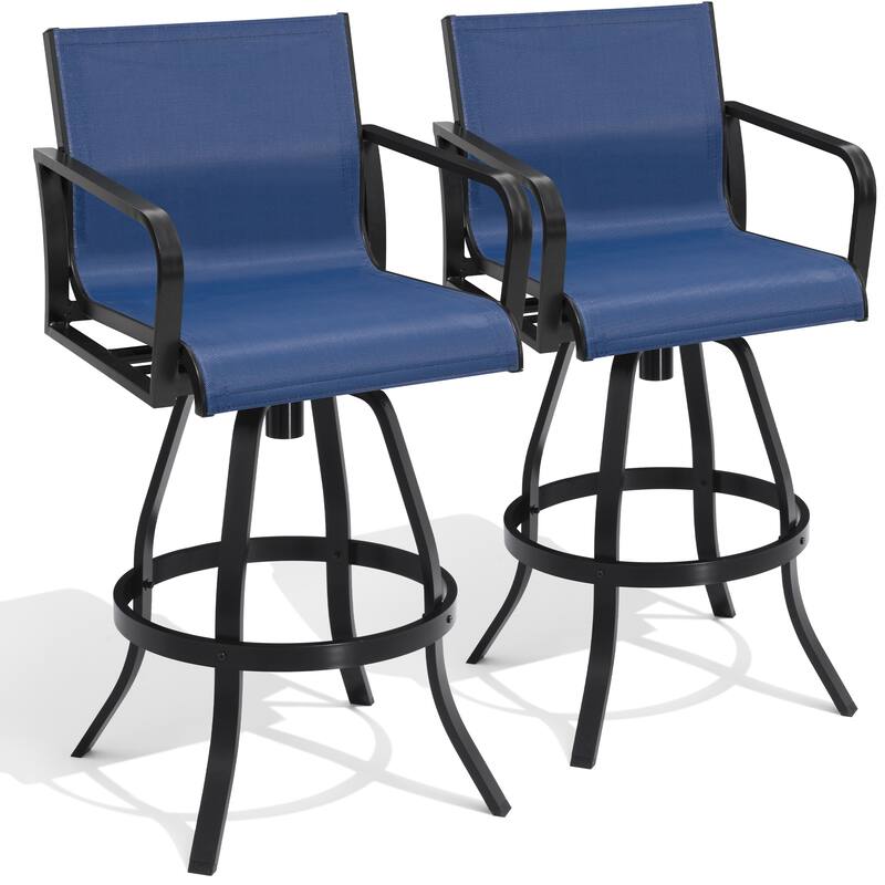 Outdoor Indoor Patio Aluminum Premium Sunbrella Fabric Swivel Barstools - NavyBlue - 2-Piece
