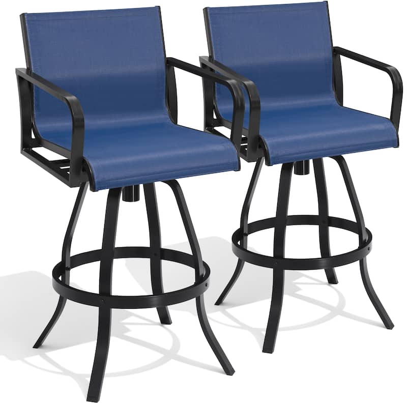 Outdoor Patio Aluminum Sunbrella Fabric Swivel Barstools - NavyBlue-2PC