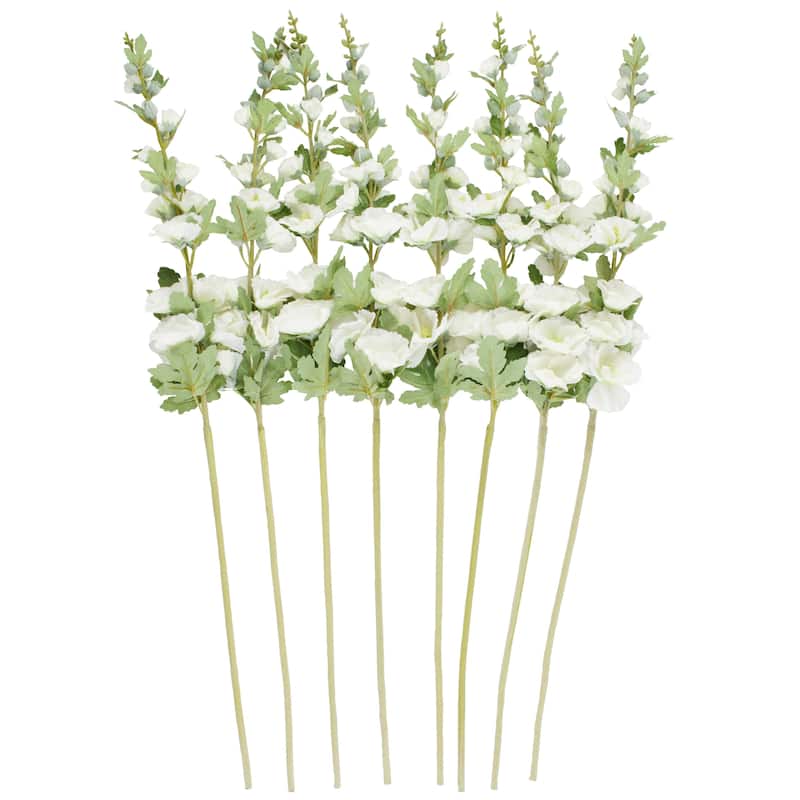 Faux Foliage Hollyhock Tall Artificial Flower Stem with Blue Accents - Set of 8 White - Roche River Decor - White