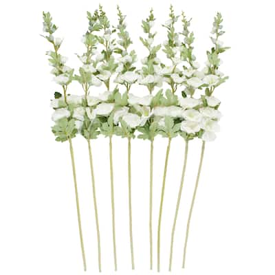 Faux Foliage Hollyhock Tall Artificial Flower Stem with Blue Accents - Set of 8 White - Roche River Decor