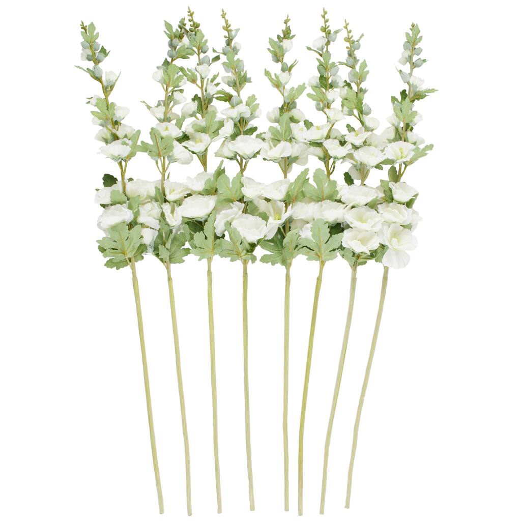 Faux Foliage Hollyhock Tall Artificial Flower Stem with Blue Accents - Set of 8 White - Roche River Decor