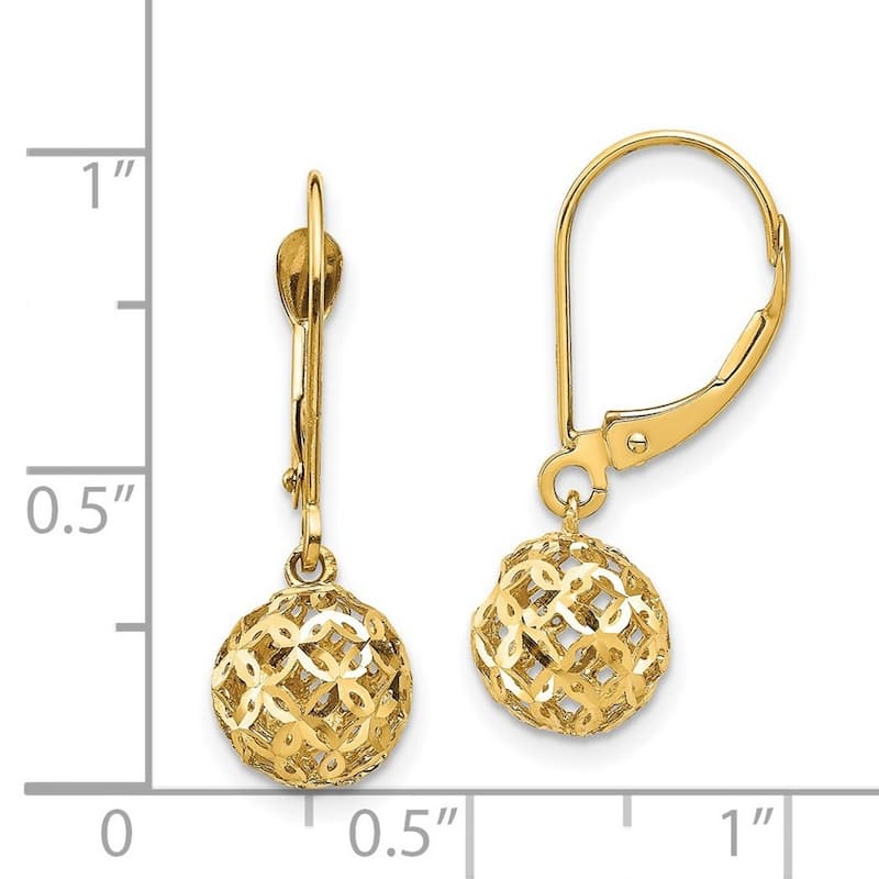 Curata 14k Bead Dangle Leverback Earrings - 23.88x8mm Wide