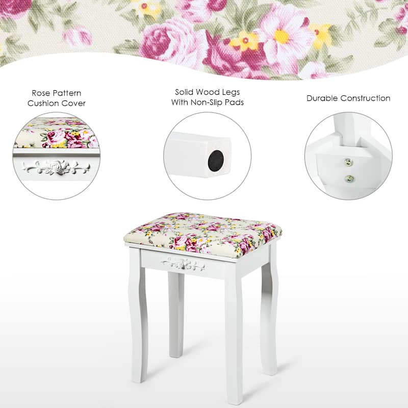Costway Vanity Wood Dressing Stool Padded Chair Makeup Cushion White
