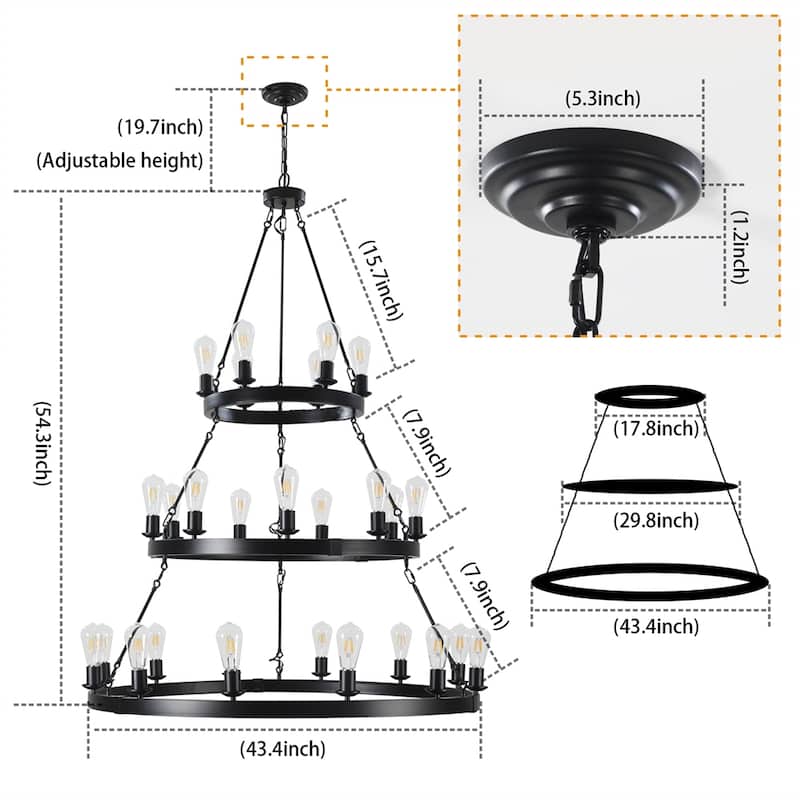 45" Retro Industrial Style 3-Layer Pendant Light (Bulb Not Included)