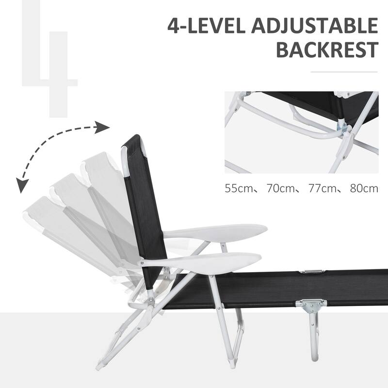 Folding Outdoor Chaise Lounge Chair with 4-Position Adjustable Backrest and Armrests for Beach Poolside or Patio