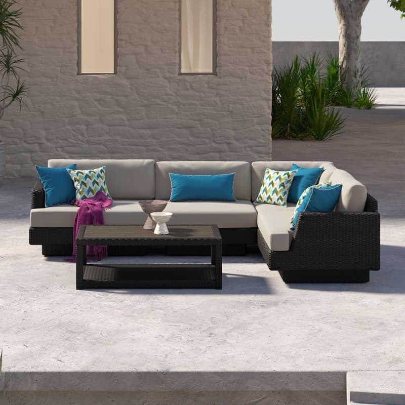 Portofino Comfort 5 Piece Sunbrella Outdoor Patio Sectional Seating Set