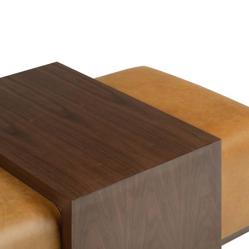 Poly & Bark Jarmo Ottoman with Adjustable Walnut Table - Full Grain Genuine Italian Leather