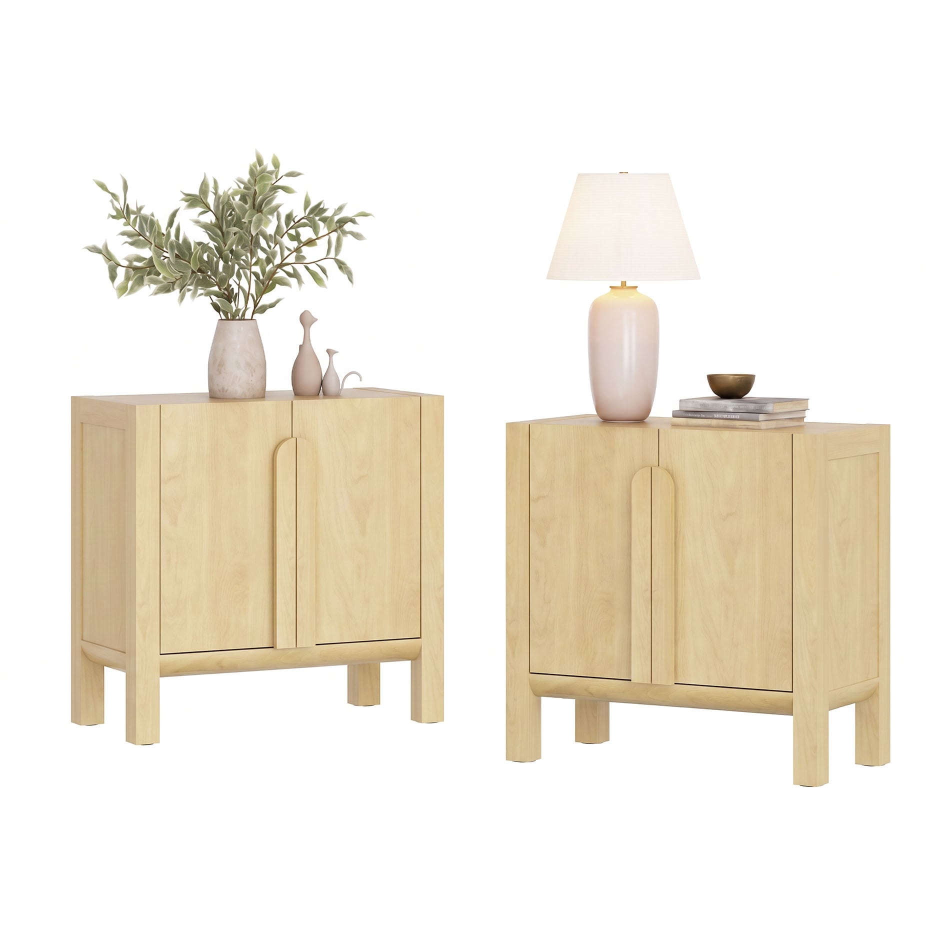 Mid-Century Modern Nightstand with Doors Set of 2, 31.5" Large End Table for Bedroom, Living Room