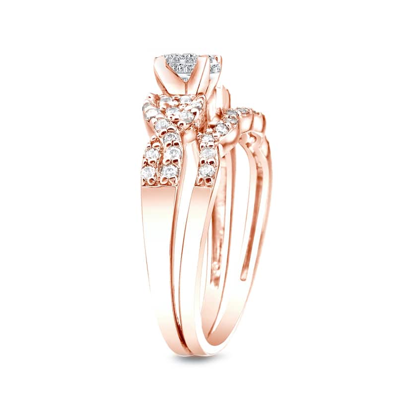 Auriya 1/2ctw Braided Twist Diamond Engagement Ring Set 14k Rose Gold
