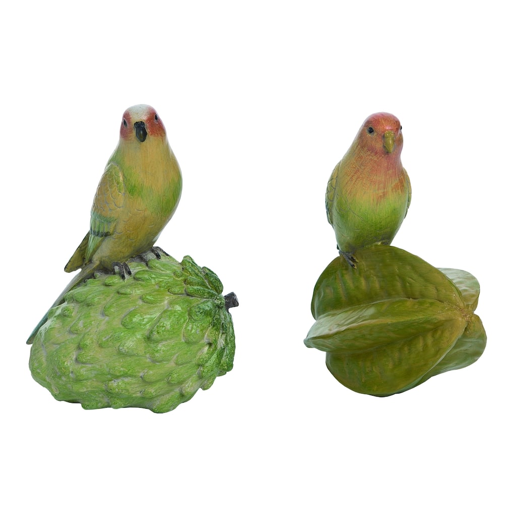 Transpac Resin Yellow Green Tropical Bird Figurines Set of 2 Home Decorations Tabletop Mantel, 6.25 inch H