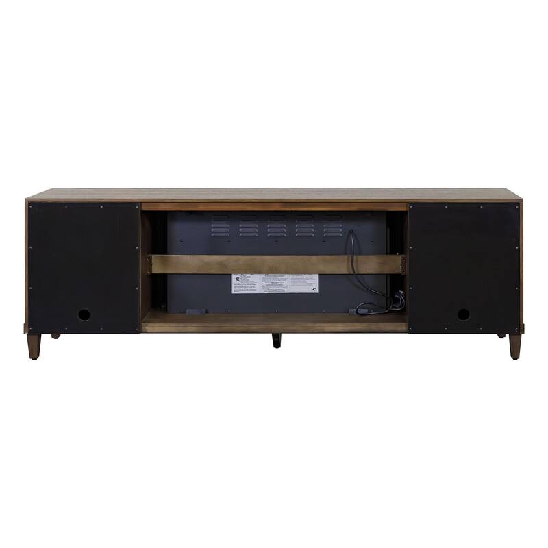 Modern Wood 81" Fireplace Console with with doors, TV Stand, Entertainment Storage, Fully Assembled, Brown