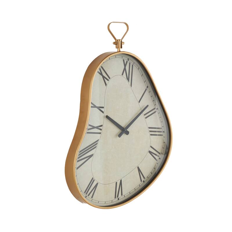 Metal Wavy Decorative Wall Clock with Gold Frame and Black Accents - White - Roche River Decor - 3"W x 17"L x 25"H