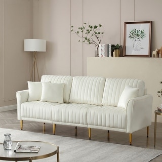 Contemporary Velvet Upholstered 3 Seater Sofa with Deep Channel Tufting ...