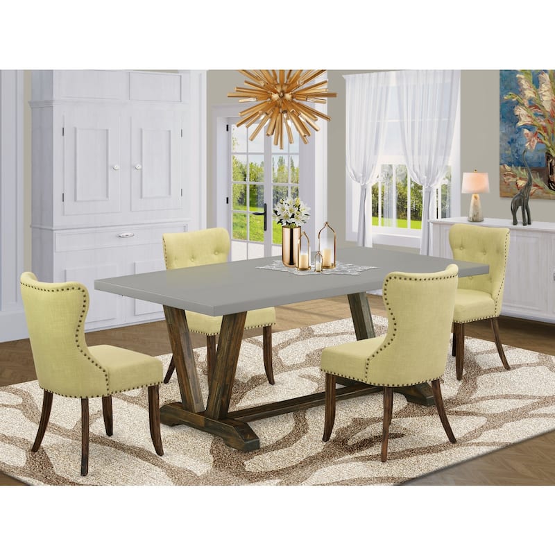 Gothic Dining Set - 5 Piece Table & Chair Set - Linen Fabric Parsons Chairs - Rectangular Kitchen Table - 72