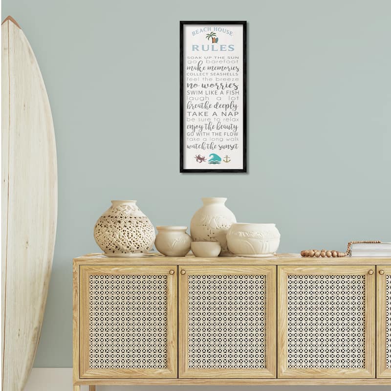 Stupell Fun Activities Beach House Rules Framed Giclee Art Design By Seven Trees Design