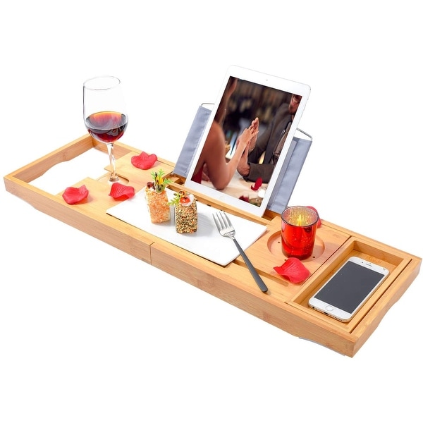 Bamboo Bathtub Trays Bath Table Expandable Luxury Caddy ...