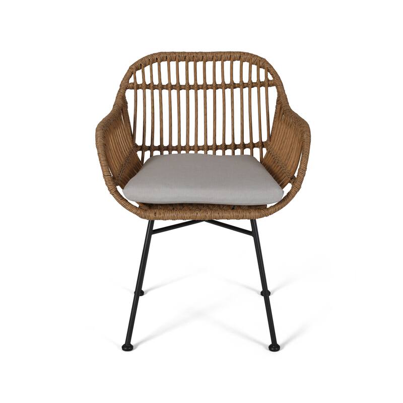 Set of 2 Modern Indoor/Outdoor Rattan Accent Chairs with Metal Legs