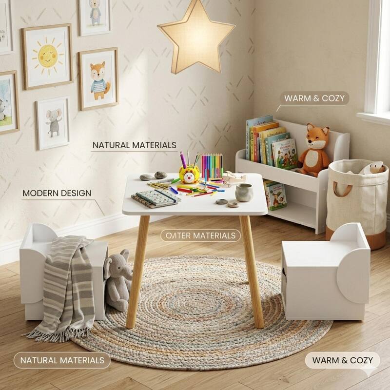 Kids Table and 2 Chair Set with Storage Bins, 3-Piece Toddler Activity Play Table for Arts & Crafts, Reading, Drawing