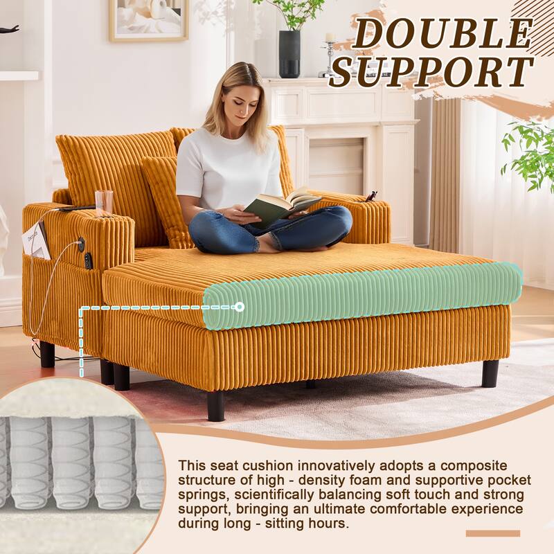 GDFStudio - Corduroy Recliner Sofa with USB Charging, RGB LED Light Strip - Suitable for Living Room and Bedroom