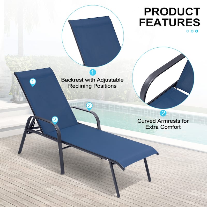 Outdoor Patio Lounger Adjustable Chaise Lounge Chairs with Arms (Set of 2/4)