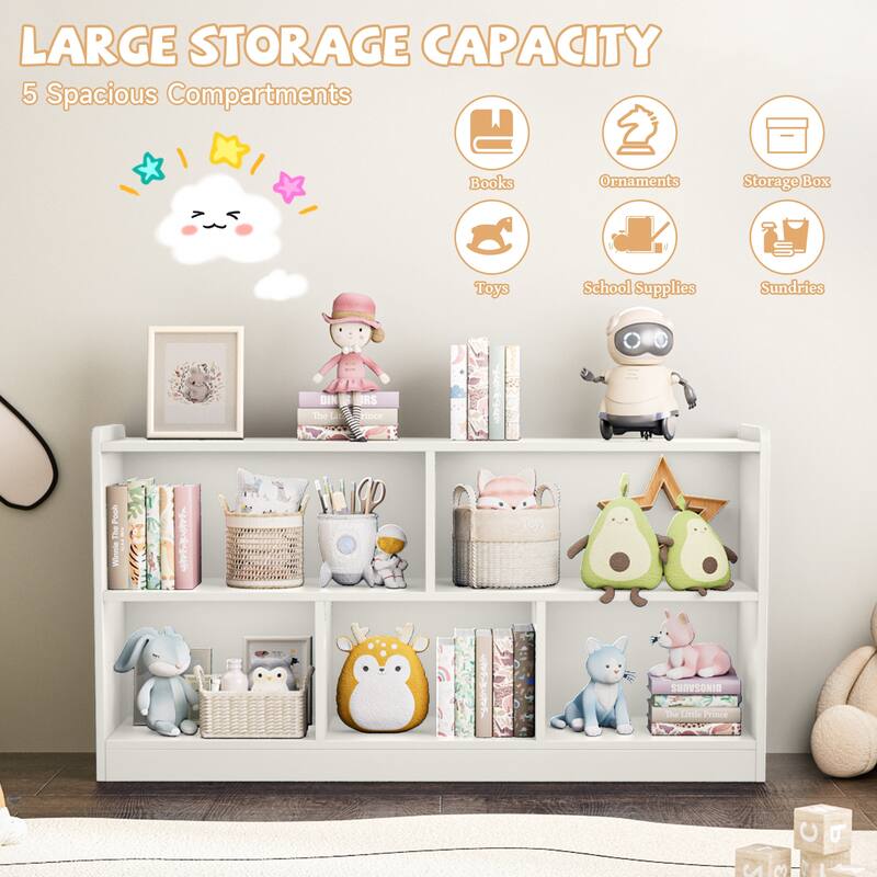 Wooden Storage Cabinet with 5 Sections, Montessori Kids Bookshelf and Toy Organizer for Nursery, Playroom & Classroom