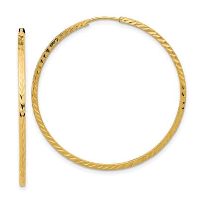 Curata 14k Yellow Gold Diamond Cut Square Tube 1.35x40mm Endless Hoop Earrings