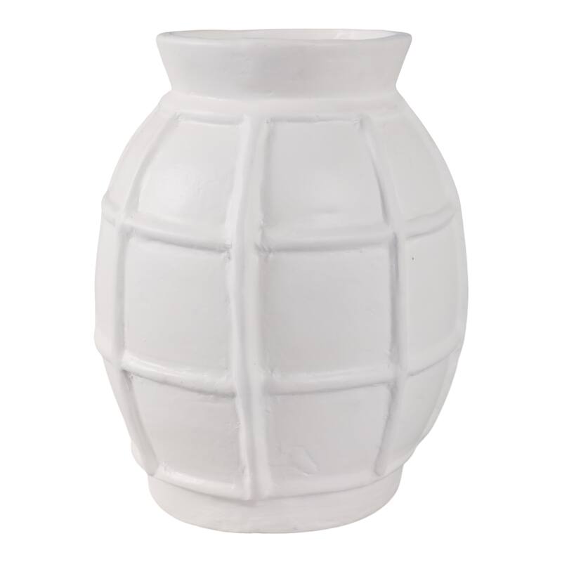 Paper Mache Raised Grid Texture Modern Vase - White, 14"