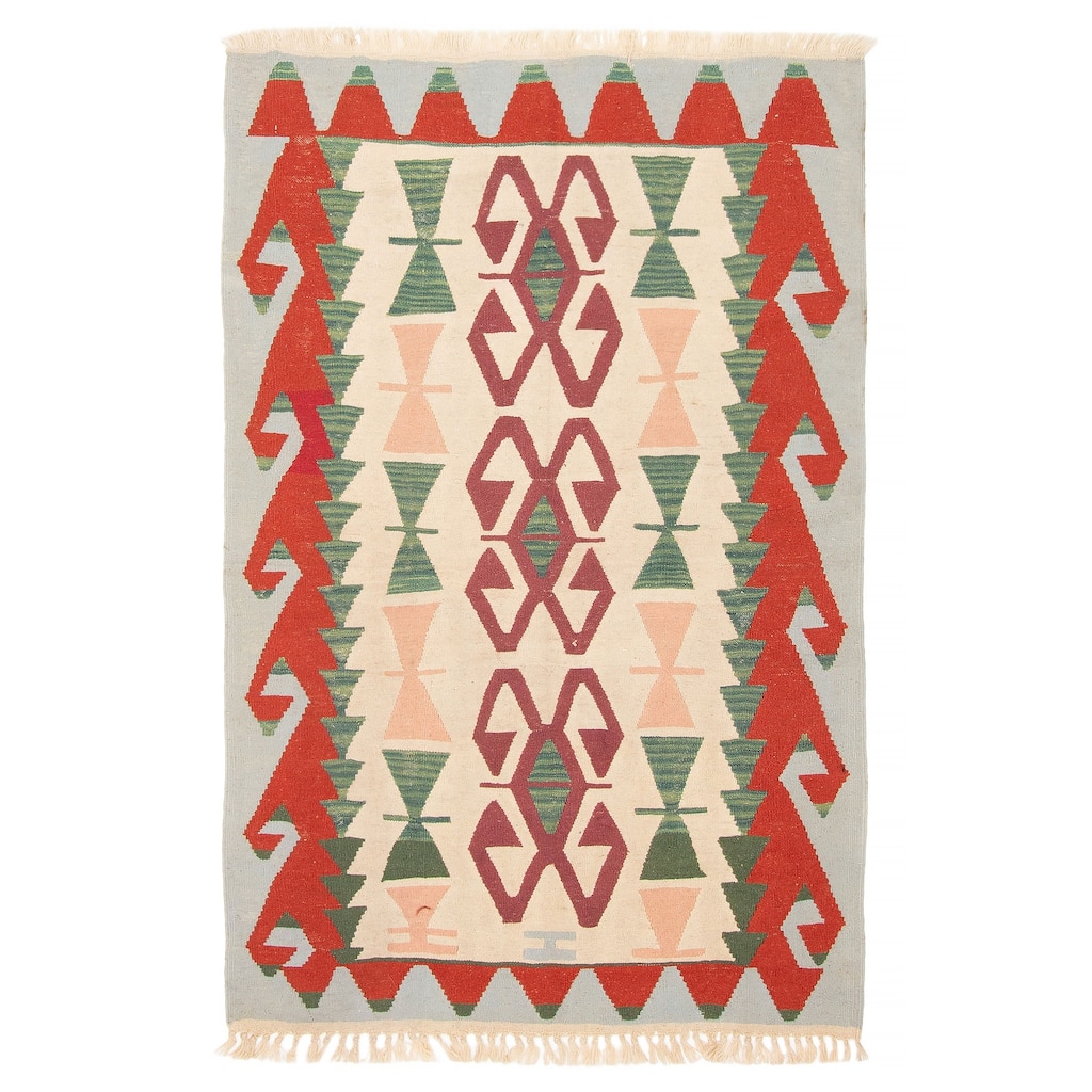 ECARPETGALLERY Flat-Weave Sivas Cream Wool Kilim - 3'10 x 5'11