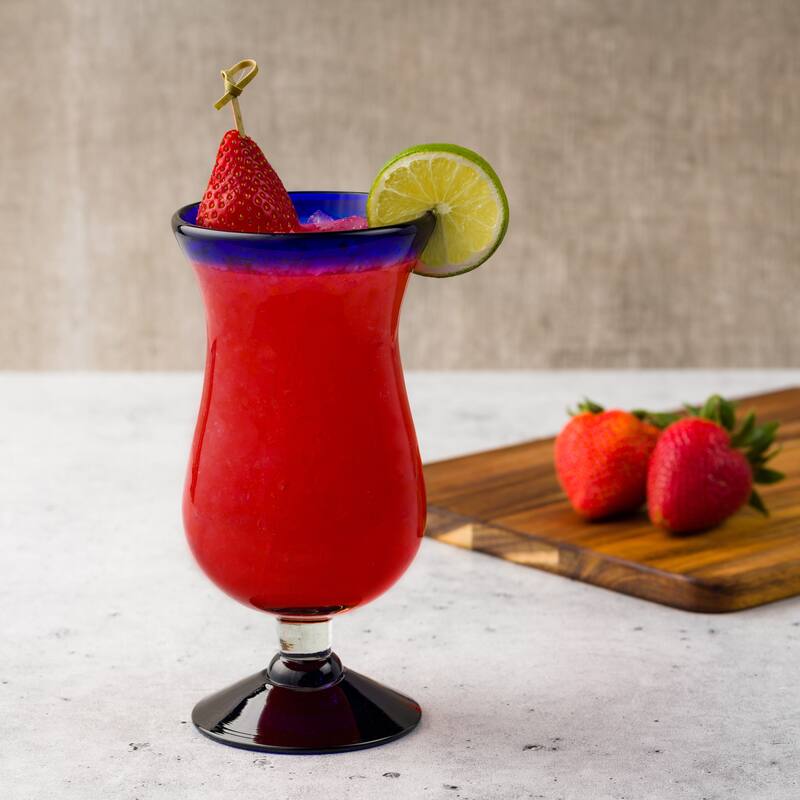 10 Strawberry Street Cobalt Rim Handlown Mexican Glassware, set of 6