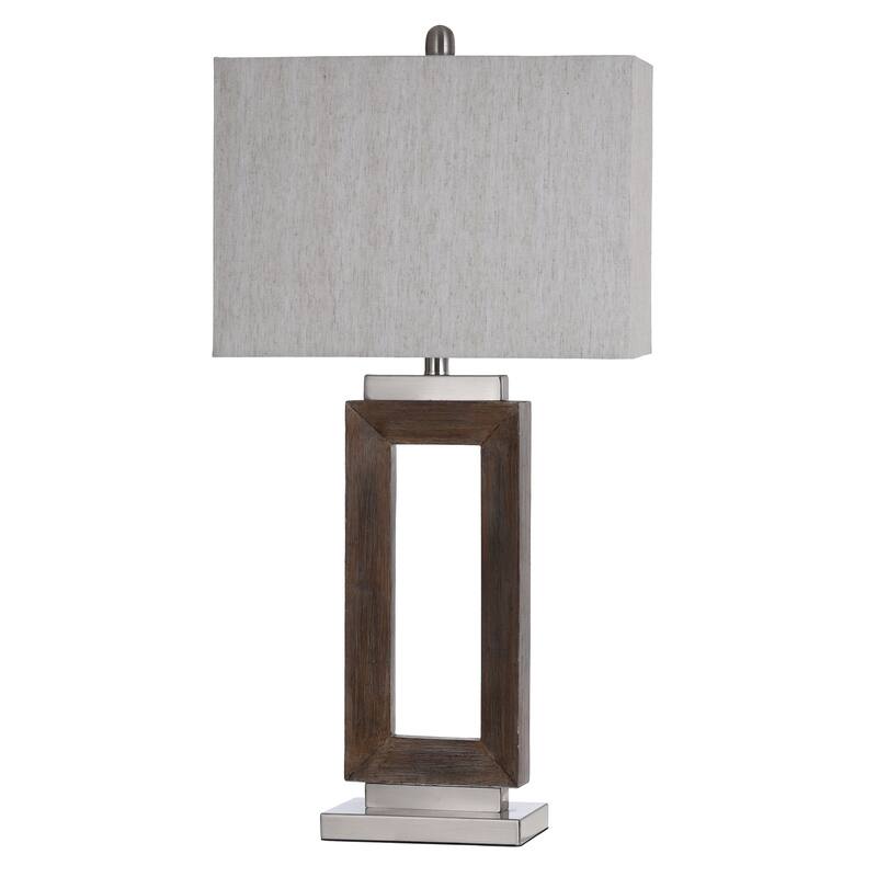 StyleCraft Eamon Moulded Hollow Rectangle Table Lamp with Brushed Steel Accents - Light blue