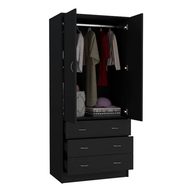 31" Modern Double-door Armoire with Two Drawers and Hanging Rod for Bedroom