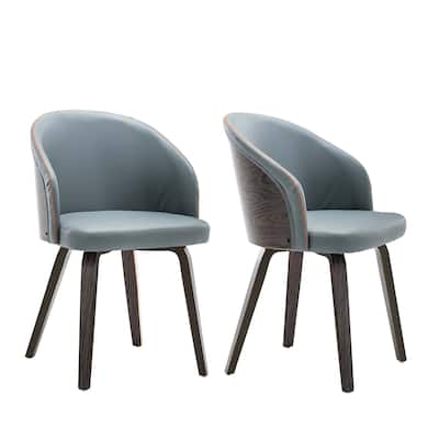 PU Leather & Wood Upholstered Dining Arm Chairs (Set 2)