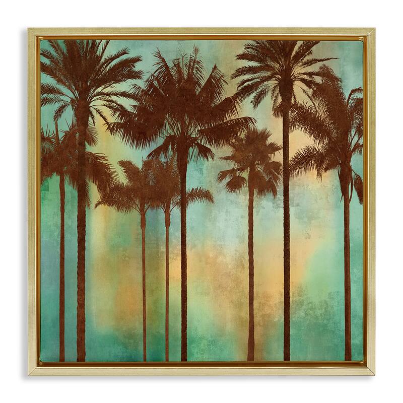 Stupell Palm Trees over Gradient Framed Floater Canvas Wall Art Design By John Seba - 25 x 25 - Gold