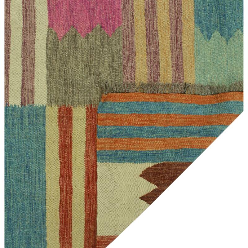 Hand-Woven Winchester Kilim Enise Rust/Blue Rug - 6'9" x 9'7"