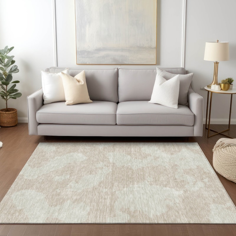 Machine Washable Indoor/ Outdoor Contemporary Abstract Chantille Rug
