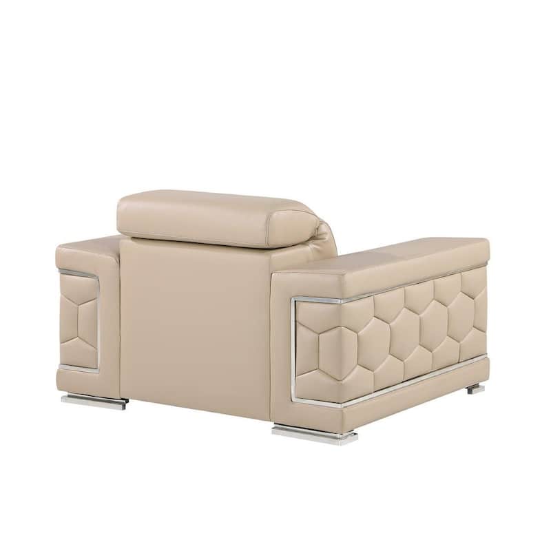 HomeRoots 47" Beige and Silver Genuine Leather Club Chair - 47 in. x 39 in. x 41 in.