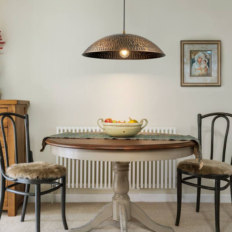 1-Light Industrial Vintage Antique Bronze Dome Pot Lid Pendant Light - 19.69 in. W x 5.91 in. H