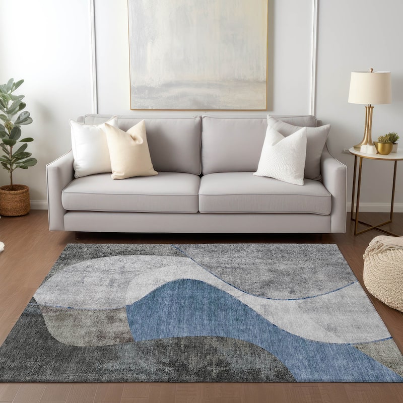 Machine Washable Indoor/ Outdoor Chantille Modern Abstract Rug - Blue - 8' x 10'