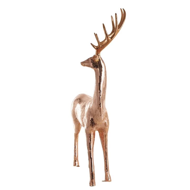 Fiberglass Reindeer Floor Decorative Christmas Sculpture with Mosaic Pattern - Copper or Silver - Roche River Decor