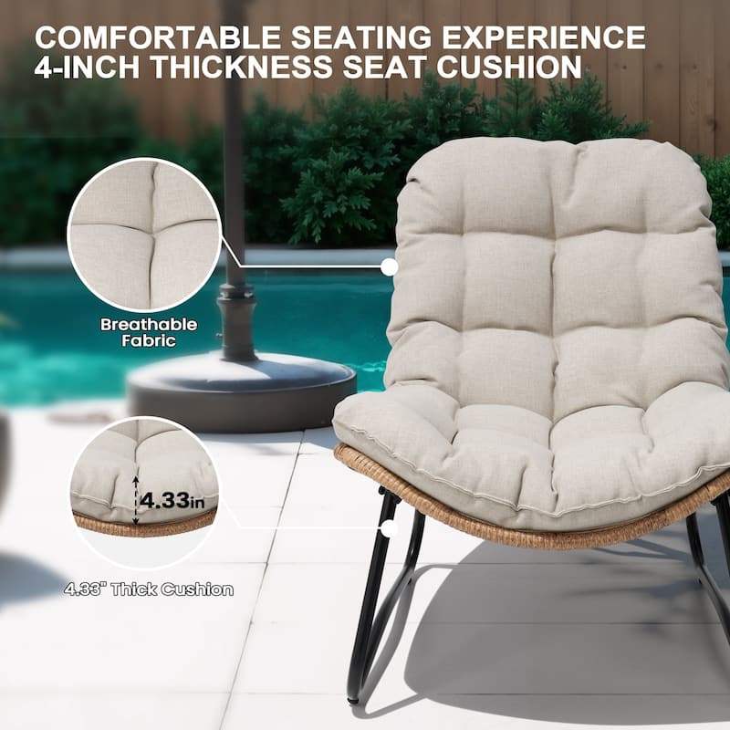 2-Piece Outdoor Papasan Chairs with Thick Padded Cushion PE Rattan Patio Cozy Chairs