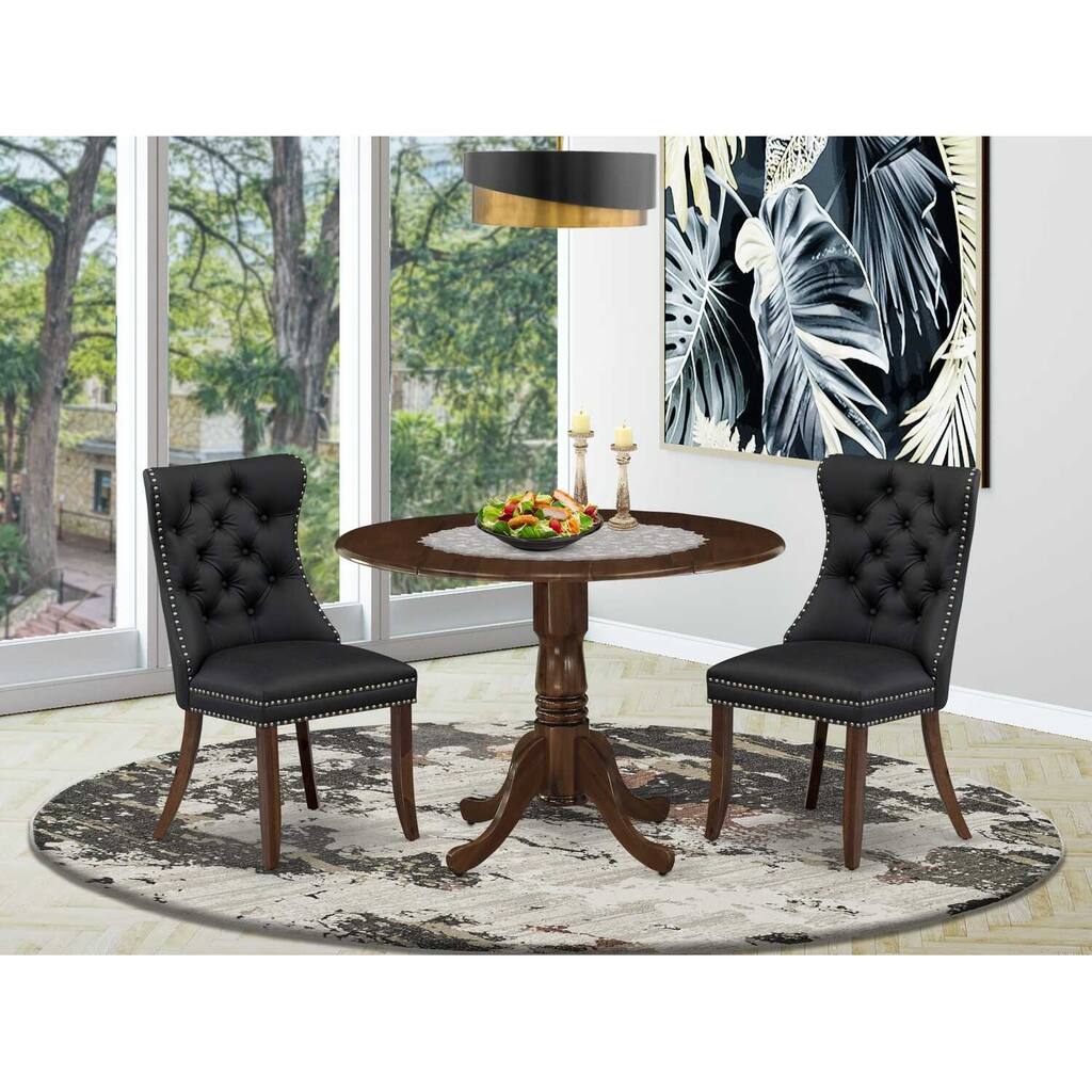 3-Piece Antique Walnut Finish Solid Wood Top-Round Dining Room Set -Seats 4