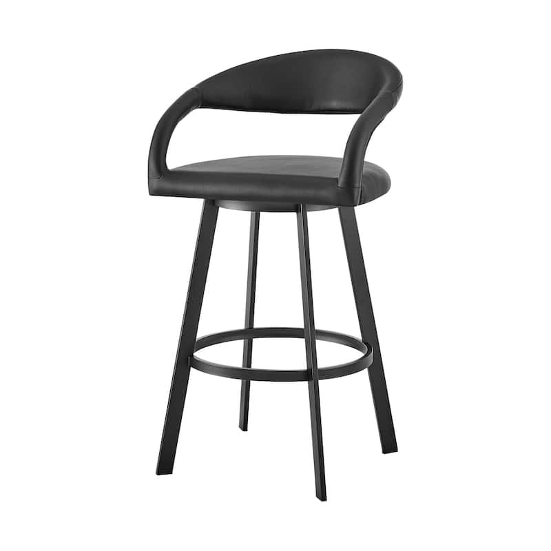 HomeRoots 26" Black Faux Leather and Iron Low Back Counter Height Swivel Bar Chair