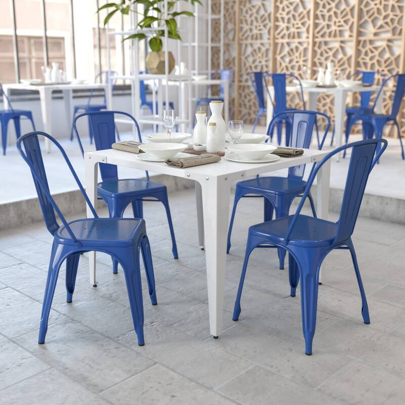 Metal Indoor/ Outdoor Stackable Bistro Chair (Set of 4) - Blue